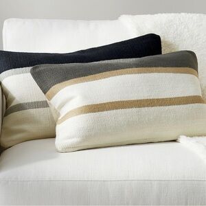 Pottery Barn Theo Stripe Dhurrie Lumbar Pillow Cover 16” x 26” Boho Neutral NWT